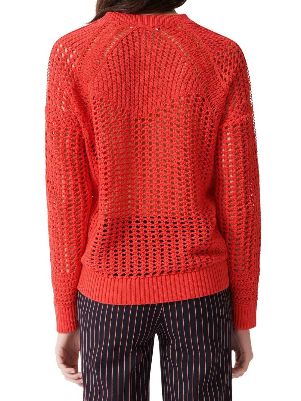 Maje Mazet Open-Knit Crewneck Sweater Coral Red Size M-L Crochet